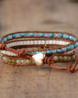 Amazonite Dangle Wrap Bracelet | Genuine Leather 2