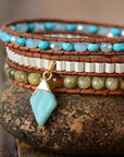 Amazonite Dangle Wrap Bracelet | Genuine Leather 3