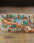 Amazonite Love Protection Wrap Bracelet | Genuine Leather 2