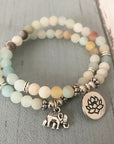 Amazonite Mala Bead Bracelet Set | Natural Stone 8