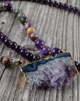 Amethyst Jasper & Labradorite Beaded Druzy Necklace | Gemstone 1