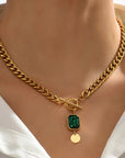 Chunky Chain Emerald Pendant Necklace | Gold 1