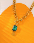 Chunky Chain Emerald Pendant Necklace | Gold 2
