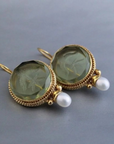 Classic Retro Earrings | Green Stones and Pearls 0