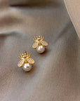 Elegant Honey Bee Pearl Stud Earrings | Gold-Tone Jewelry | Nature-Inspired Accessories 0