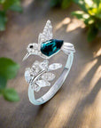 Elegant Hummingbird Ring | Rhinestone Jewelry | Adjustable Silver Accessory 0