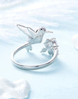 Elegant Hummingbird Ring | Rhinestone Jewelry | Adjustable Silver Accessory 2