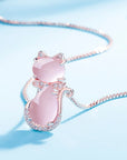 Feline Elegance | Cat Necklace | Pink Stone Jewelry | Zircon Accents 1