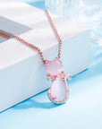 Feline Elegance | Cat Necklace | Pink Stone Jewelry | Zircon Accents 3