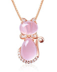 Feline Elegance | Cat Necklace | Pink Stone Jewelry | Zircon Accents 4