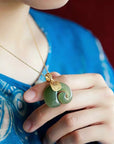 Hetian Jade Elephant Pendant Necklace | Gold Plated 5