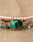Malachite & Pearl Bracelet | Genuine Leather 0