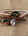 Malachite & Pearl Bracelet | Genuine Leather 4