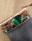 Malachite & Pearl Bracelet | Genuine Leather 6