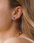 Minimalist Princess Cut Sapphire Stud Earrings | White Gold 1