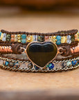 Natural Onyx Love Wrap Bracelet | Leather 0