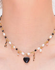 Onyx and Pearl Pendant Necklace | Stainless Steel 1