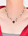 Onyx and Pearl Pendant Necklace | Stainless Steel 3