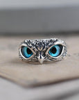 Owl Charm | Adjustable Ring | Silver Jewelry | Opal Accent 0