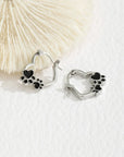 Paw Heart Huggie Earrings | Silver-tone Hoop Earrings | Black Enamel Accents | Pet Lover Jewelry 4
