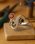 Paw Love | Adjustable Ring | Red Gemstone | Sterling Silver 0