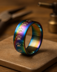 Pawfect Love | Rainbow Paw Print Ring | Stainless Steel Jewelry | Unisex Animal Accessory 0