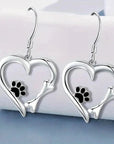 Pet Lover's Heart | Silver Drop Earrings | Paw Print Jewelry | Heart Design Accessories 1