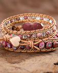 Rhodochrosite Heart Luxury Wrap Bracelet | Copper 0