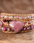 Rhodochrosite Heart Luxury Wrap Bracelet | Copper 1