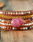 Rhodonite Protection Bracelet | Genuine Leather 0