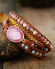 Rhodonite Protection Bracelet | Genuine Leather 3