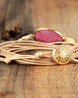 Rhodonite Wrap Bracelet | Vegan Leather 5