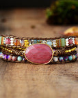 Rhodonite & Jasper Wrap Bracelet | Genuine Leather 0