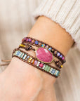 Rhodonite & Jasper Wrap Bracelet | Genuine Leather 4