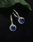 Sapphire Halo Dangle Earrings | White Gold 1
