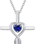 Sapphire Heart Stone Cross Necklace | White Gold 0