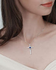 Sapphire Heart Stone Cross Necklace | White Gold 2