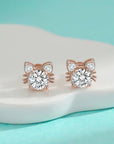 Unique Moissanite Earrings | Sterling Silver Studs | Rose Gold Cat Design 1