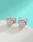 Unique Moissanite Earrings | Sterling Silver Studs | Rose Gold Cat Design 2
