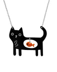 Whimsical Cat & Fish Pendant Necklace | Acrylic 0
