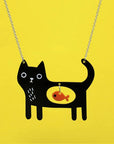 Whimsical Cat & Fish Pendant Necklace | Acrylic 1