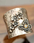 Women's Bee Flower Butterfly Wide Band Ring | Unique Jewelry | Handcrafted Accessories | Personal Keepsakes 2