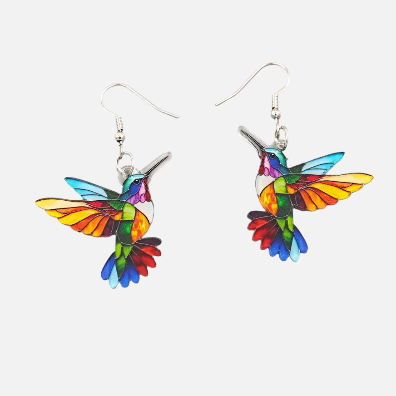 Acrylic Hummingbird Dangle Earrings | Colorful Bird Jewelry | Unique Statement Accessories 1