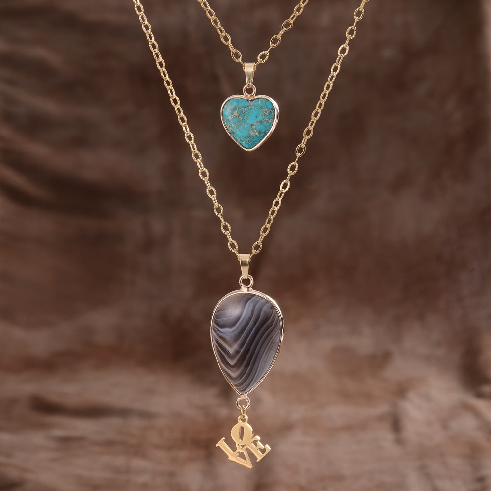 Agate Jasper Love Pendant Necklace | Stainless Steel 1