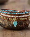 Amazonite Dangle Wrap Bracelet | Genuine Leather 1