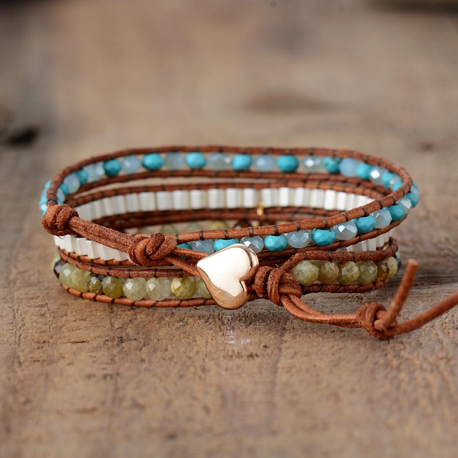 Amazonite Dangle Wrap Bracelet | Genuine Leather 2