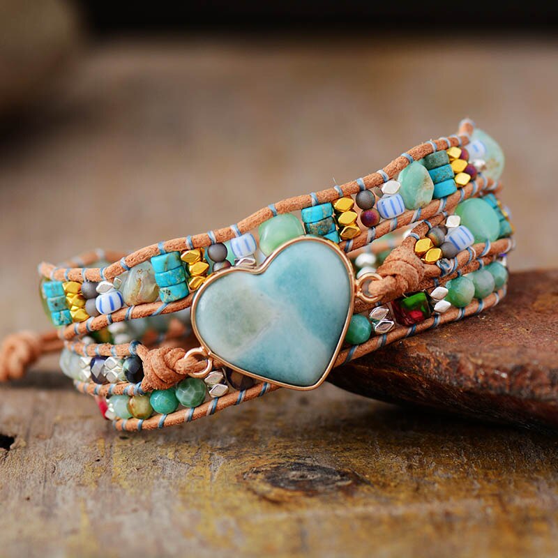 Amazonite Love Protection Wrap Bracelet | Genuine Leather 1