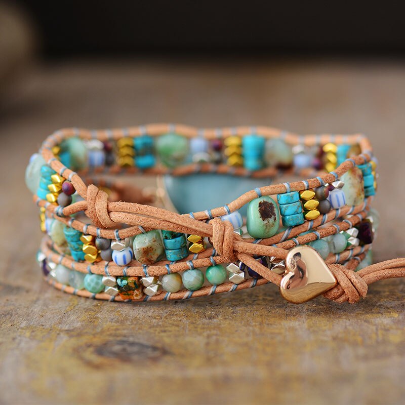 Amazonite Love Protection Wrap Bracelet | Genuine Leather 2