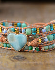 Amazonite Love Protection Wrap Bracelet | Genuine Leather 3