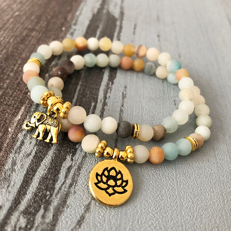 Amazonite Mala Bead Bracelet Set | Natural Stone 0